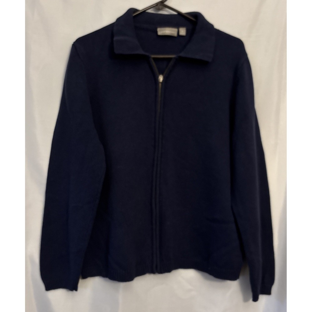 Women's Croft & Barrow Size XL Navy Blue Full Zip Up Sweater W/ Collar